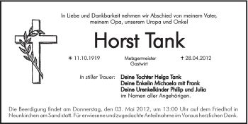 Traueranzeige von Horst Tank von Pegnitz-Zeitung